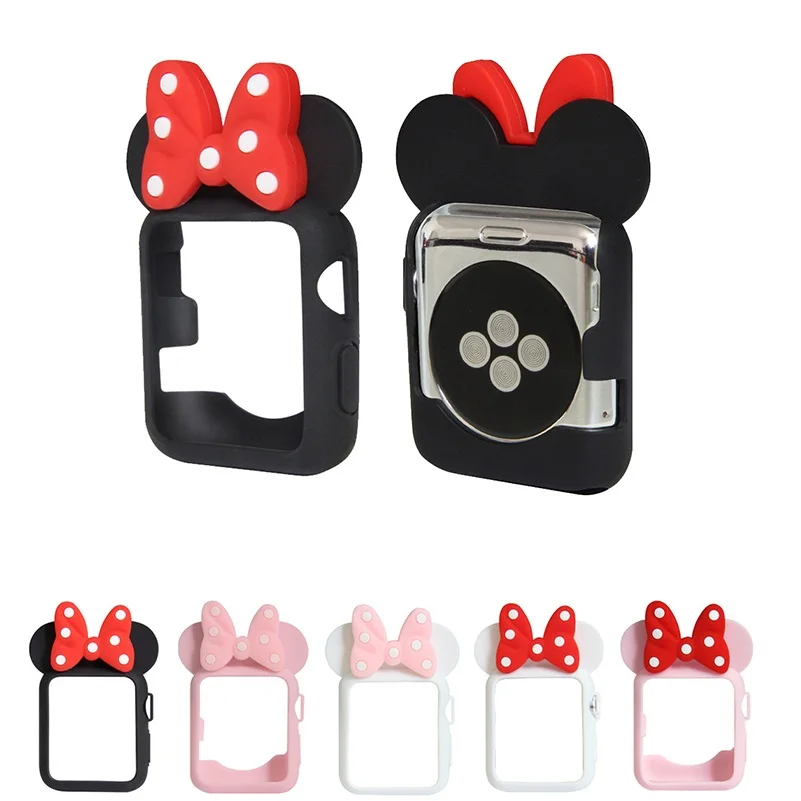 

Silicone Cover MI NI Case For Apple Watch band 38 42 40 44mm Iwatch Series5 4 3 2 1 Women Soft TPU frame Mickey Protective Shell