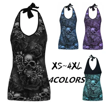 

Women's Sleeveless Skull Printed Summer Vintage Vest Dress Loose Casual Dress Gift Apr 3