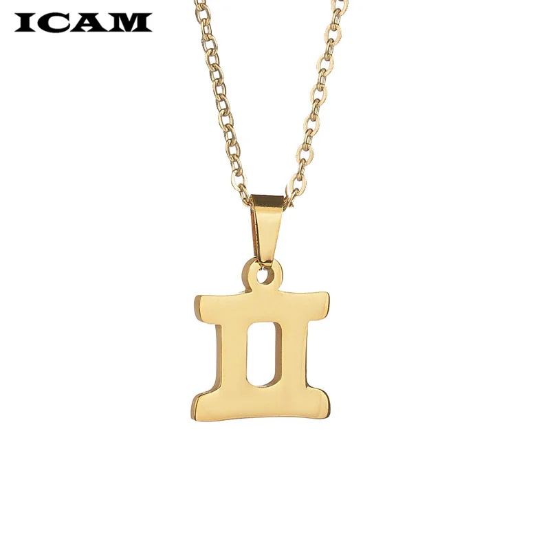 ICAM Men's Women's 12 Horoscope Zodiac Sign Gold Pendant Necklace Aries Leo Wholesale Dropshipping Constellations Jewelry |