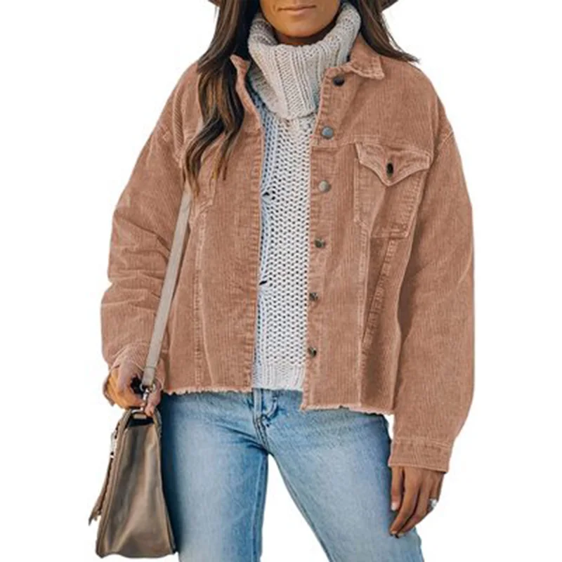 3Xl Women's Coat Jacket New Women's Corduroy Jacket Button Loose Long Sleeve Wild Fashion Simple Ladies
