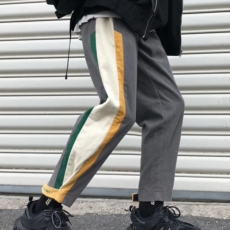 Corduroy Pants Men s Fashion Contrast Color Casual Joggers Pants Men Streetwear Loose Hip Hop Trousers 2
