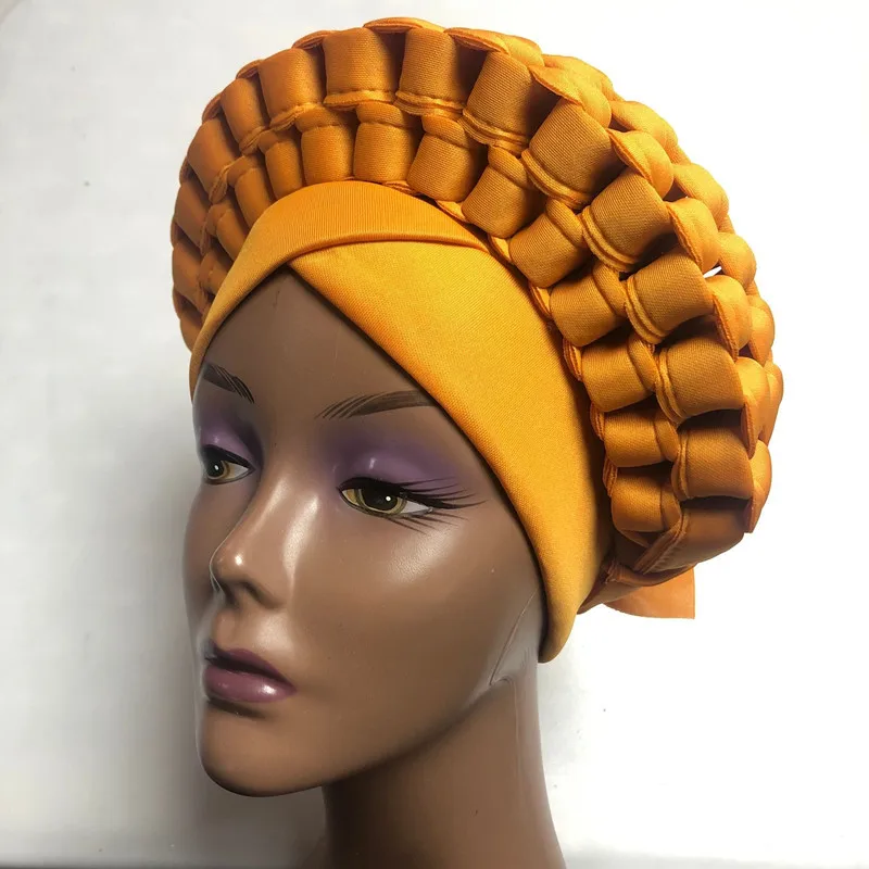 Нигерийский желтый Gele Headtie Aso Oke уже изготовленный Auto Ebi головной убор Африканский