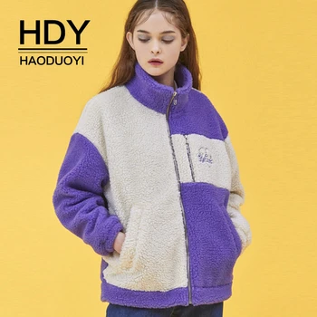 

HDY Haoduoyi New Fashion Ladies Casual Simple Womens Female Temperament Elegant Long Sleeve Neck Tops Patchwork Fur Coat