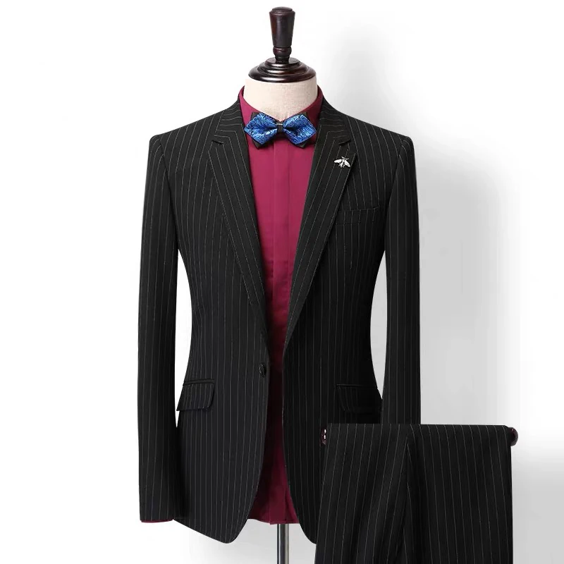 

Black Stripe Men Suit for Business Formal Male Blazers One Button Suits Peaked Lapel Slim Fit Men's Jacket