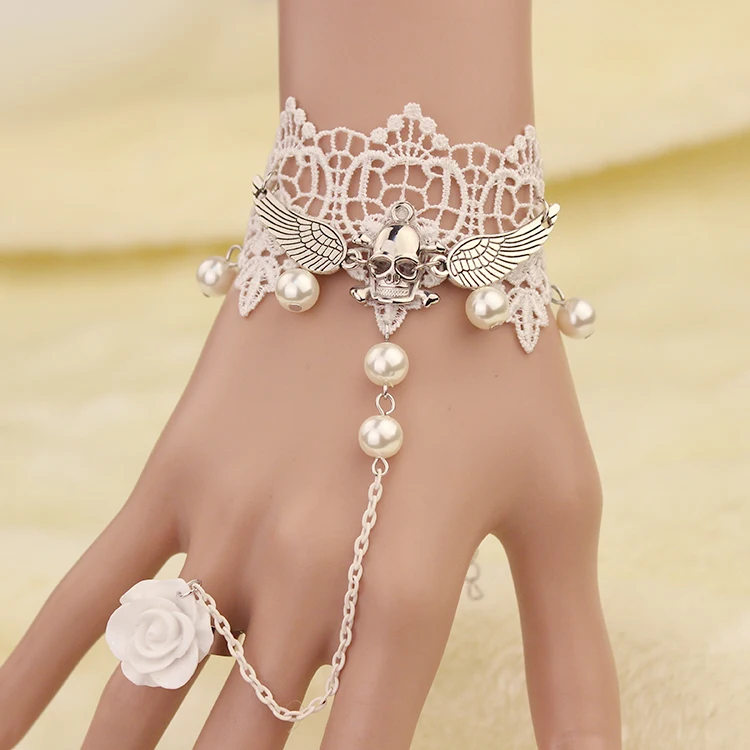 Bracelet Ring Set Gothic Punk Skull With Angel Wing Lace Leather Men Bracelets &amp Bangles Female Jewelry 2021 Accessory | Украшения и
