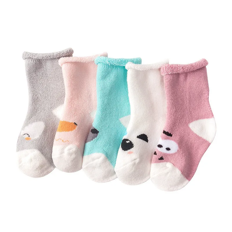 baby socks 1 5 пар/лот Носки для новорожденных детей Детские Зимние теплые хлопковые носки для девочки, мальчика, Skarpetki милые Cartton носочки для новорожденных - Цвет: baby socks 1