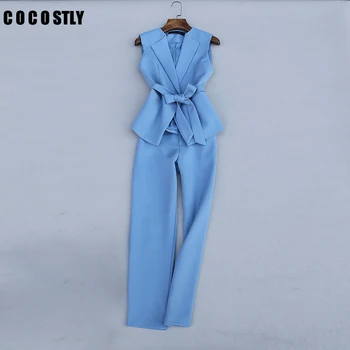 

Fashion suit female autumn casual pants suit women sleeveless suit vest + high waist wide leg trousers 2 piece set women clothes