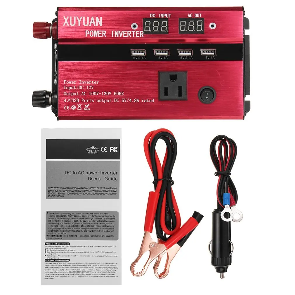 

3000W Portable Car Solar Power Inverter Sine Wave Converter 12 V 220 V Voltage Converter 12v to 110v Car Charger Volts display