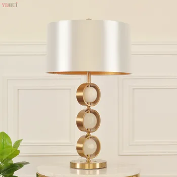 

Modern Table Lamp With Fabric Lampshade LED Lamparas de mesa Golden Metal Desk Light E27 Hotel Lighting