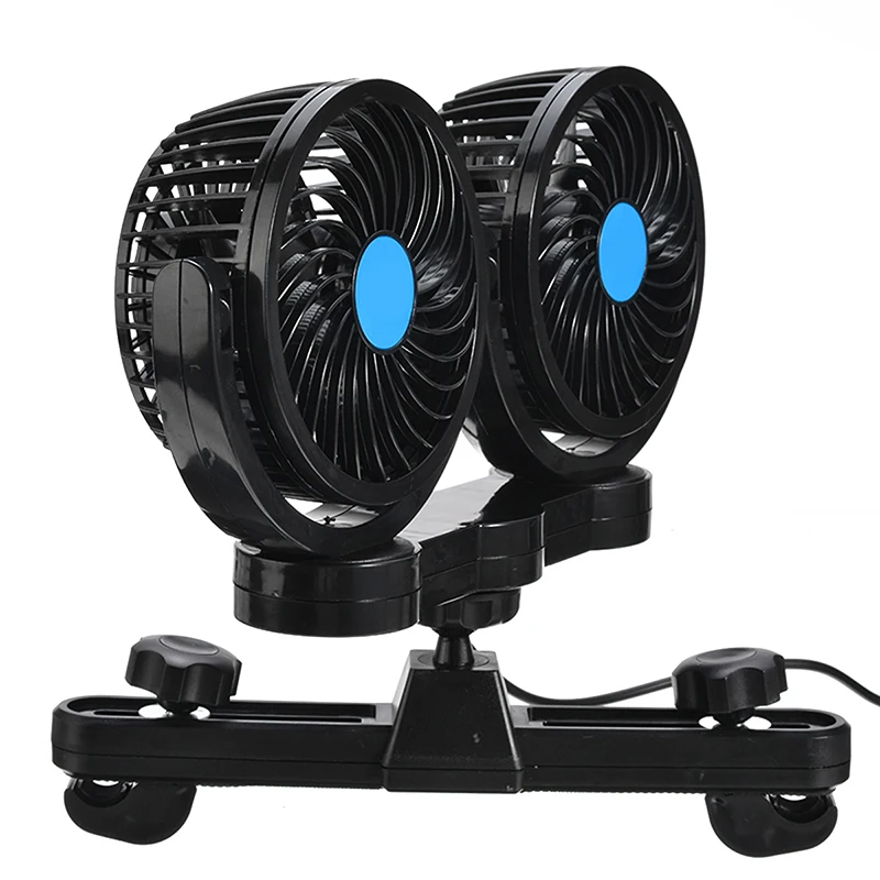 1PC ABS Car Headrest Rear Seat Cooling Fan Dual Head Summer Cooler Fans 360° Rotatable Two Speed For 12V Van Truck SUV ATV