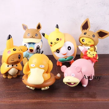 

Anime Mini Cartoon Monster Eevee Psyduck Slowpoke Rowlet Piplup PVC Figure Collectible Model Toys 6pcs/set
