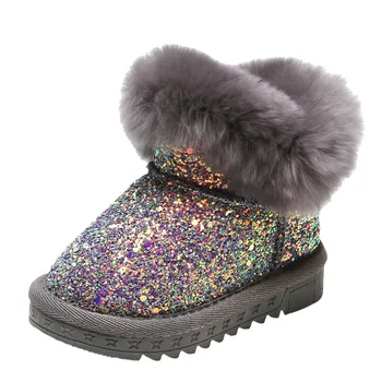 

Sparkling Little Girls Boots Bunny Pom Glitter Ankle Boot Faux Fur Pink Red Black Animal Boots New Warm Snow Boots Baby Shoes