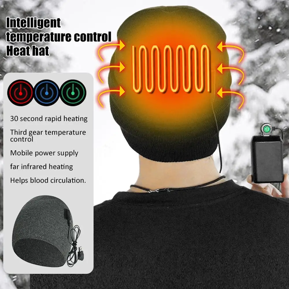 

Rechargeable Electric Heated Hat Heated Knitting Beanie 3 Temperature Control Intelligent Warm Cap for Outdoor Skiing dropship