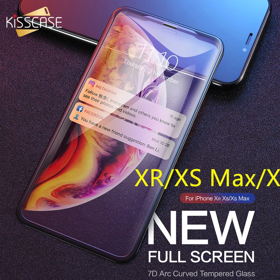 KISSCASE Tempered Glass For iPhone XR X 10 XS Max Carbon Fiber Full HD Screen Protector Round Curved Protective Film | Мобильные