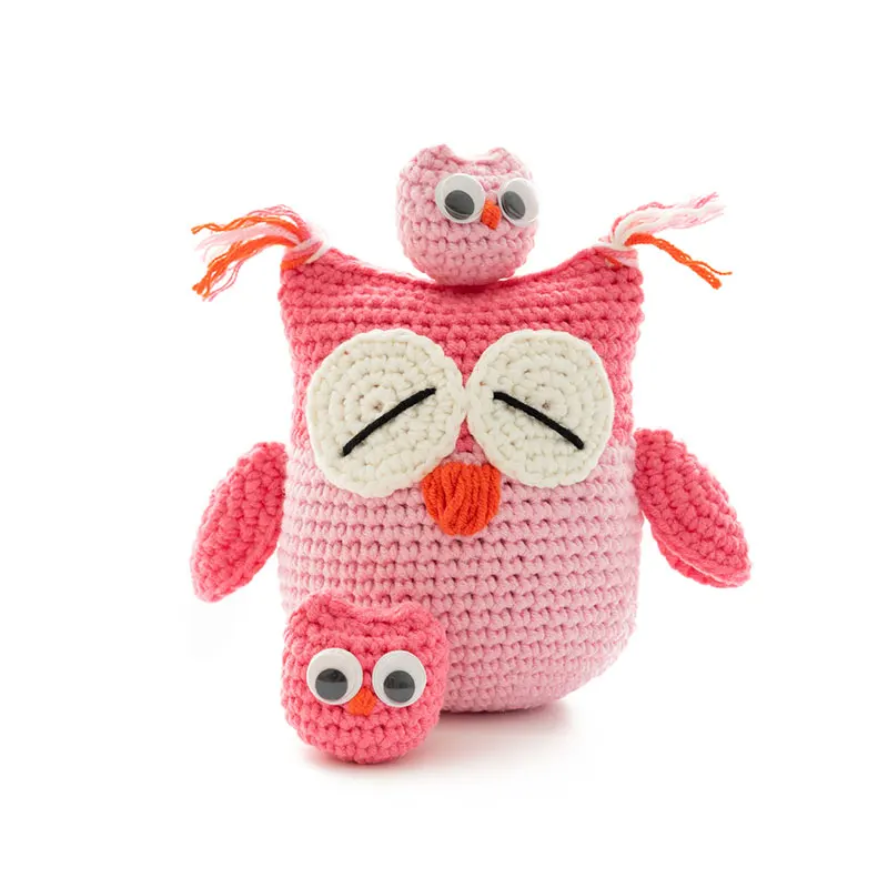 RUBI DIY детские игрушки ручное вязание Совы куклы-неваляшки с крючком и хлопчатобумажной нитью малышу понравится - Цвет: pink 1big and 2small