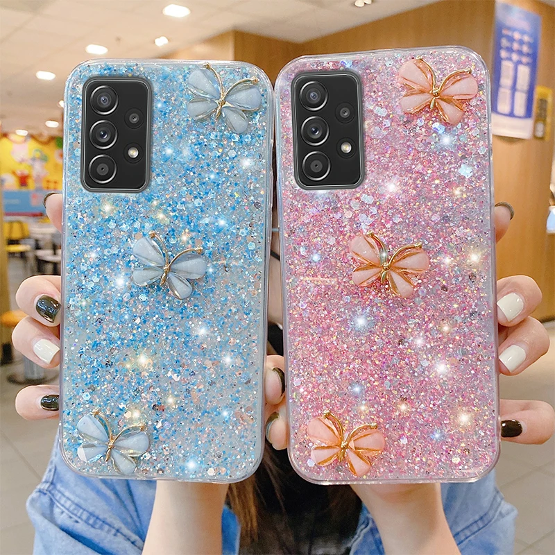 3D-чехол с блестками и бабочками для VIVO V20 pro v21 E V15 V19 Y95 Y12 Y20 Y30 Y50 Y51 задняя крышка