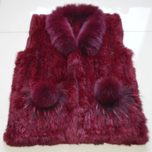 wine red Стиль, роскошный женский жилет из натурального кроличьего меха, натуральный кроличий мех, вязаные жилеты, пальто, качественный жилет из натурального меха лисы - Цвет: wine red