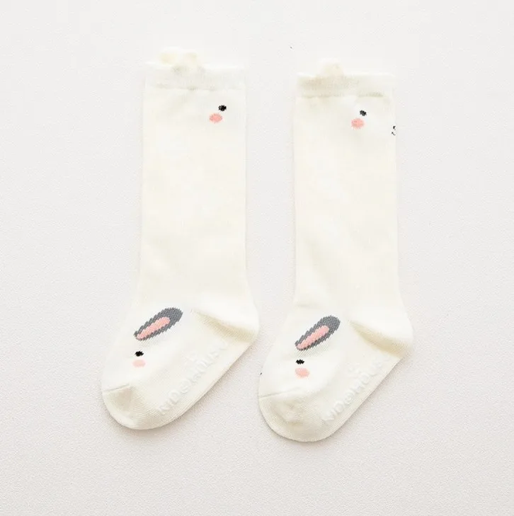 Для новорожденных и детей ясельного возраста гольфы детские носки для девочки, мальчика с противоскользящим покрытием и очаровательными изображениями котенка/лисьи гетры носки для новорожденных теплые длинные носки до колена - Цвет: M