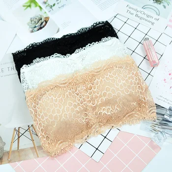 

Girls/ladies Lace Pattern Anti-dew Point Double Layers Strapless Bra Bandeau Tube Removable Chest Pad