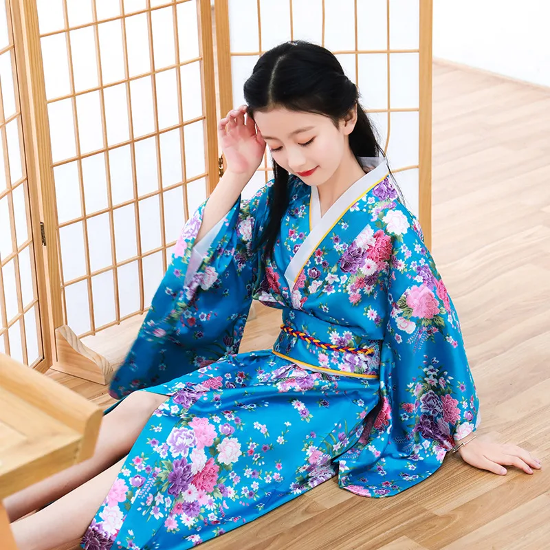 8 видов цветов, традиционное японское кимоно для девочек, азиатское платье Obi, шелковое платье с принтом павлина и длинными рукавами, модная одежда Haori, детские платья - Color: Color2