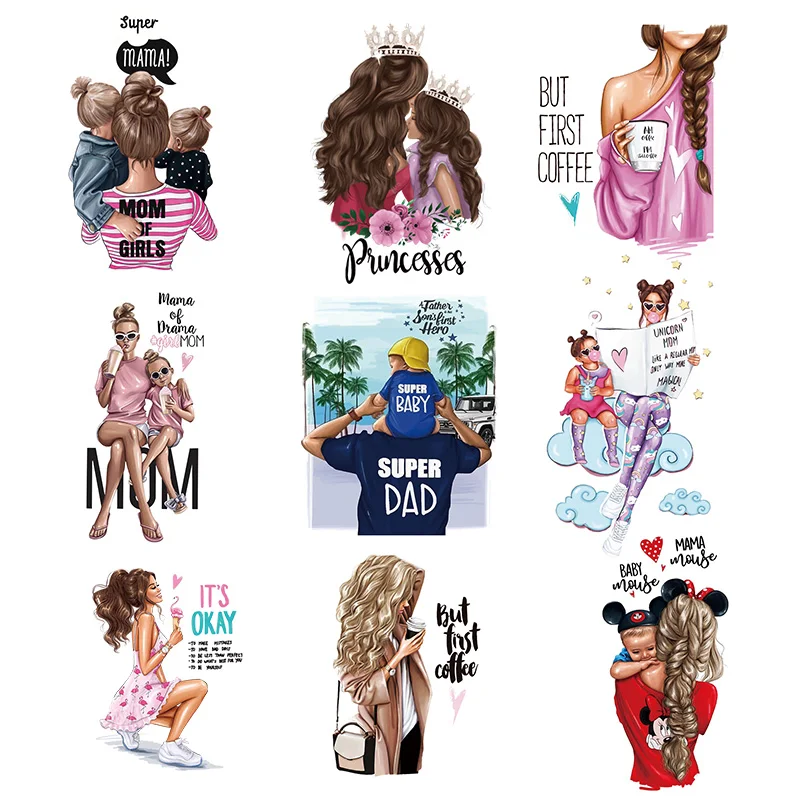 HOT Diy Mom Clothes Patches For Parent-Child Thermo Stickers T-shirt Washable Heat Transfer Mom Baby Patches Iron On Transfer 5pcs custom iron on transfers for clothing diy thermo stickers appliques for t shirt parches brand logo patches on clothes shoes