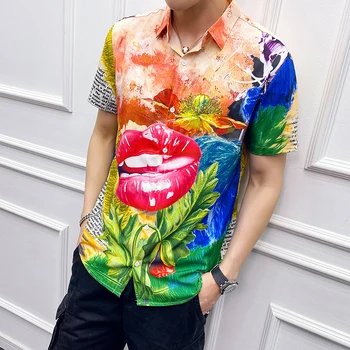 

Casual Shirt Chemise Hawaienne Homme Korean Men Clothes 2020 Summer Personality Flower Printing Tide Male Loose Short Sleeve