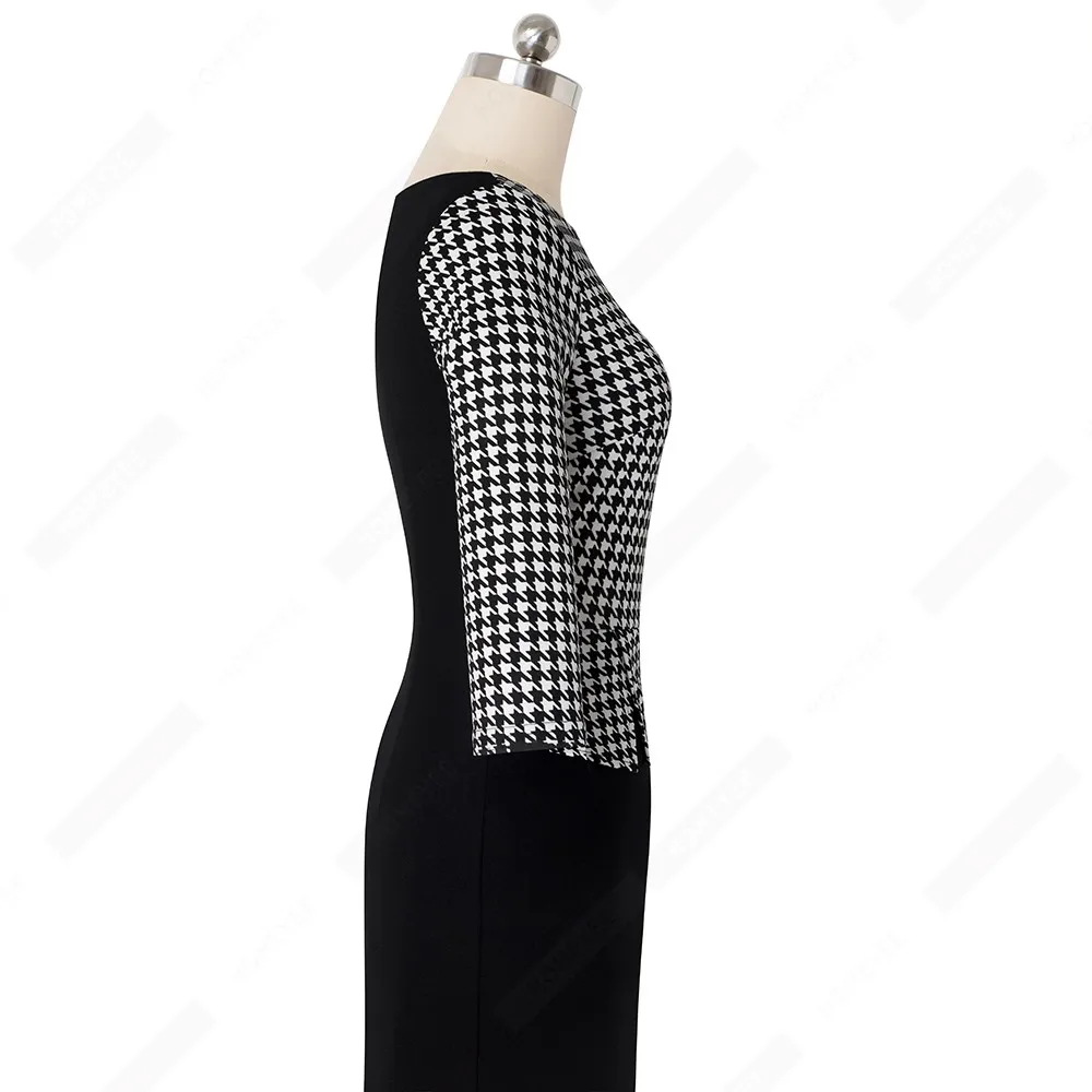 Винтажное женское классическое осеннее платье-карандаш в ломаную клетку с разрезом сбоку, сексуальное офисное женское платье EB562