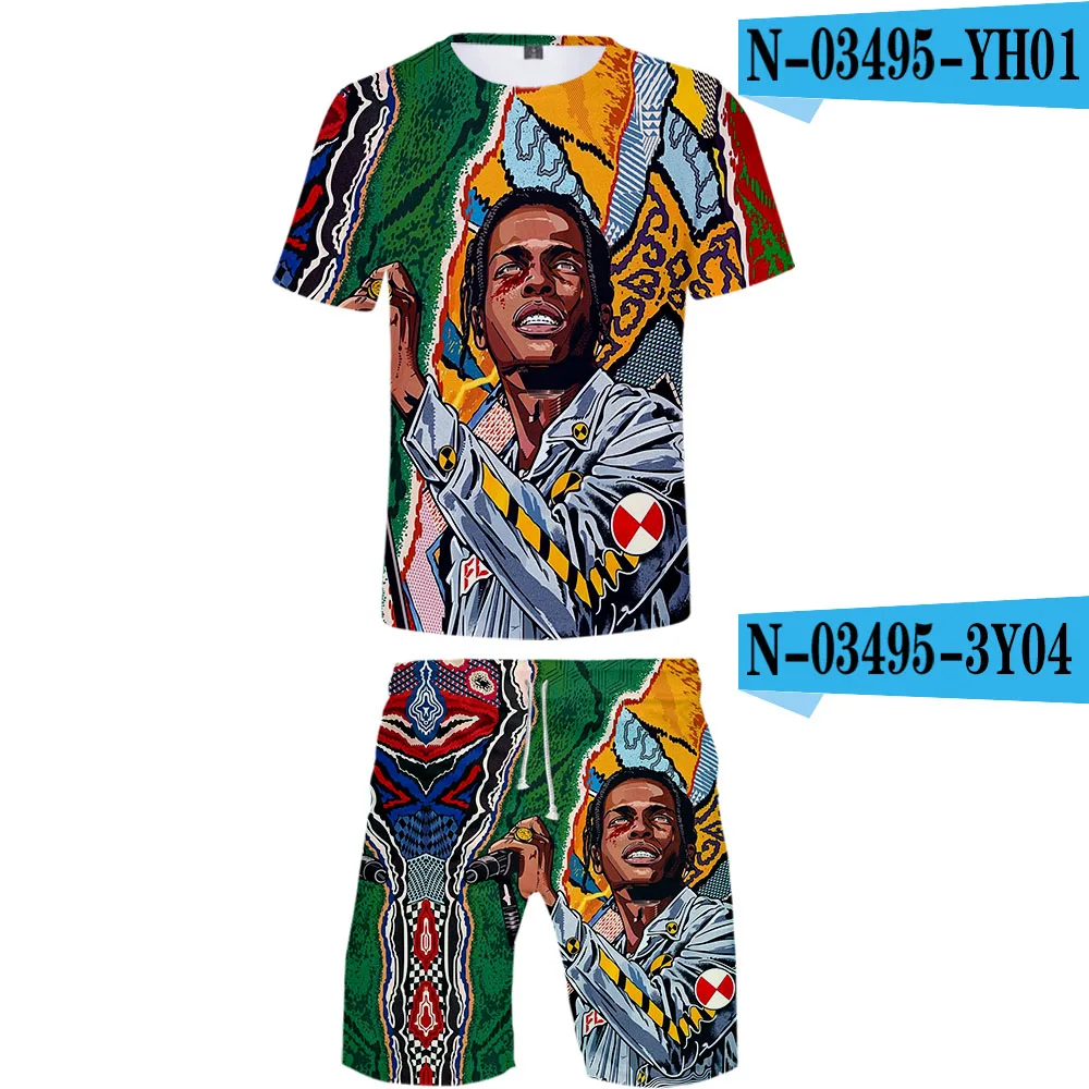 ASAP ROCKY/Коллекция года; модный костюм для косплея с 3D принтом; повседневные футболки с короткими рукавами+ шорты на весну-лето; Повседневные детские шорты - Цвет: Синий
