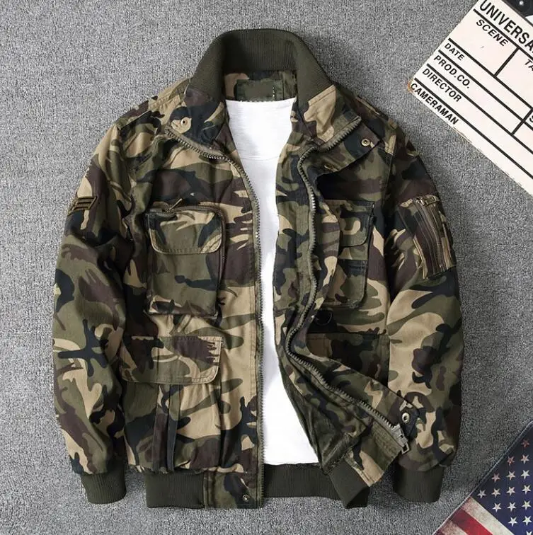 yellow camo lined Осенняя Новая мужская камуфляжная военная куртка с несколькими карманами, армейская флисовая подкладка, пальто со стоячим воротником, свободная повседневная тактическая куртка-бомбер - Цвет: yellow camo lined