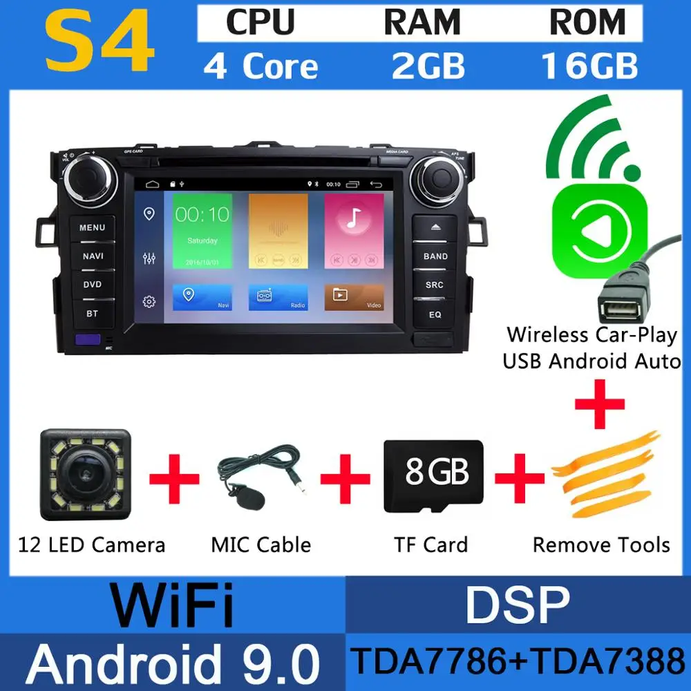 " PX6 4G+ 64G Android 9,0 для Toyota Auris 2006 2007 2008 2009 2010 2011 Автомобильный DVD Радио gps навигации DSP CarPlay - Цвет: MTK Wireless CarPlay