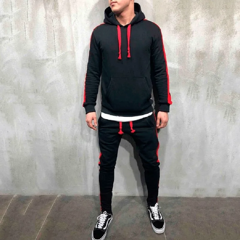 

Factory stock 2020 autumn men's hooded patch solid color sports and leisure new sweater suit