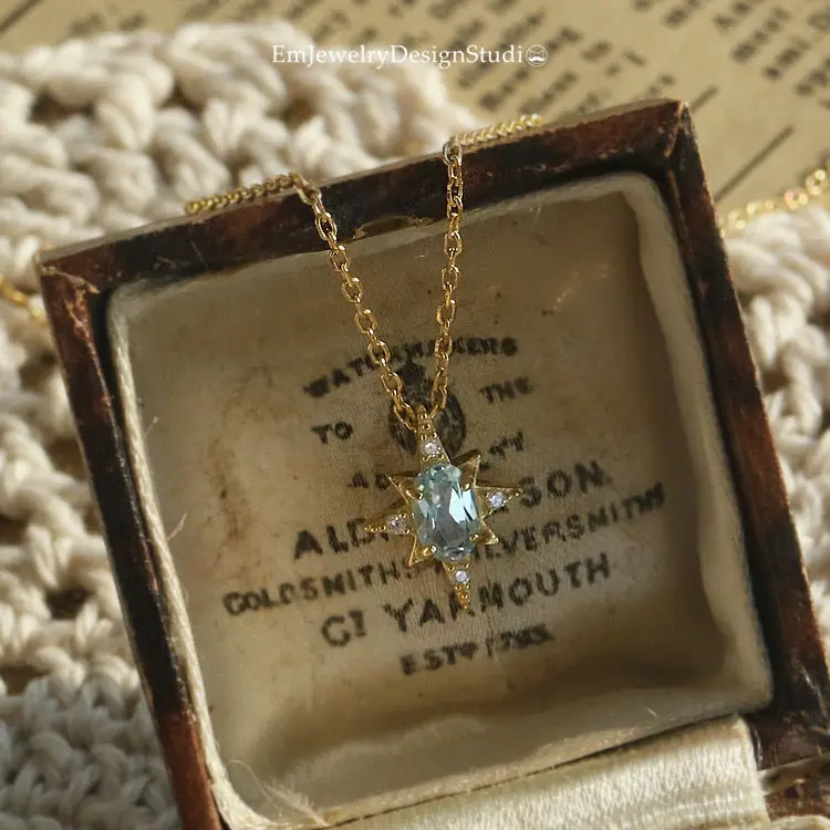 Pendant Necklace Silver Necklace Silver Pendant Silver Necklace Charms New designer original six-pointed star topaz pendant necklace retro light luxury noble shining charm lady silver jewelry