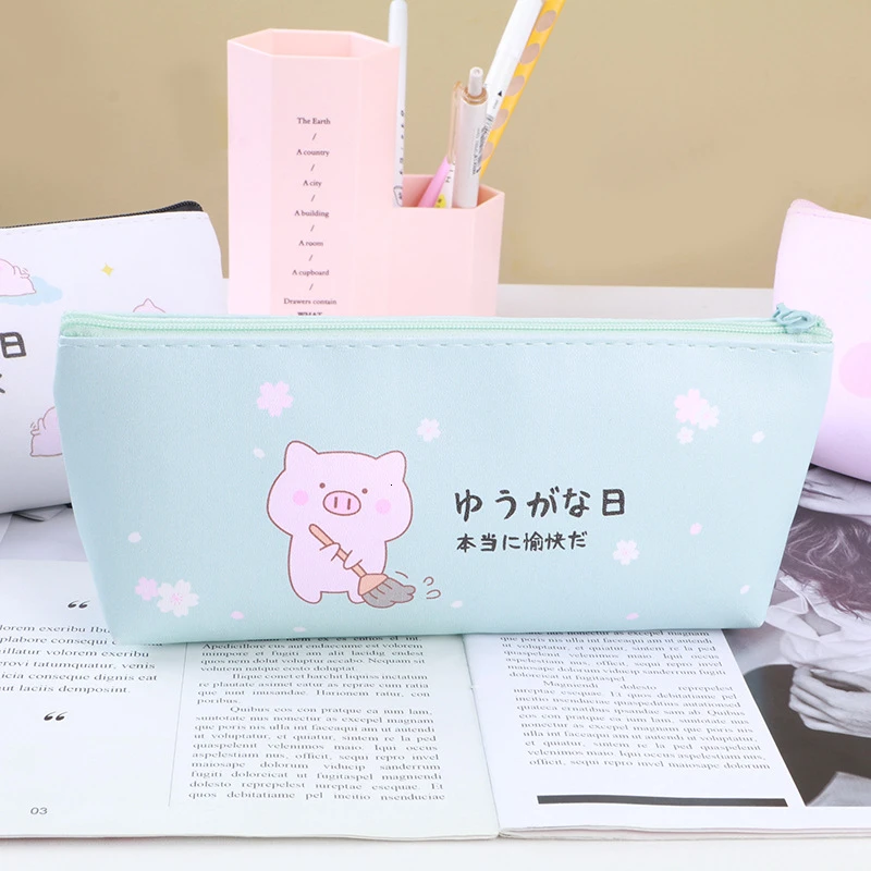 Kawaii PU школьные чехлы карандаши сумки милая большая емкость ручка коробка чехол