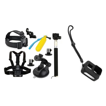 

10 Pcs for Gopro Hero Accessories Set Kit: 9 Pcs Telescopic Monopod + Chest Strap & 1 Pcs Soft Silicone Body Case