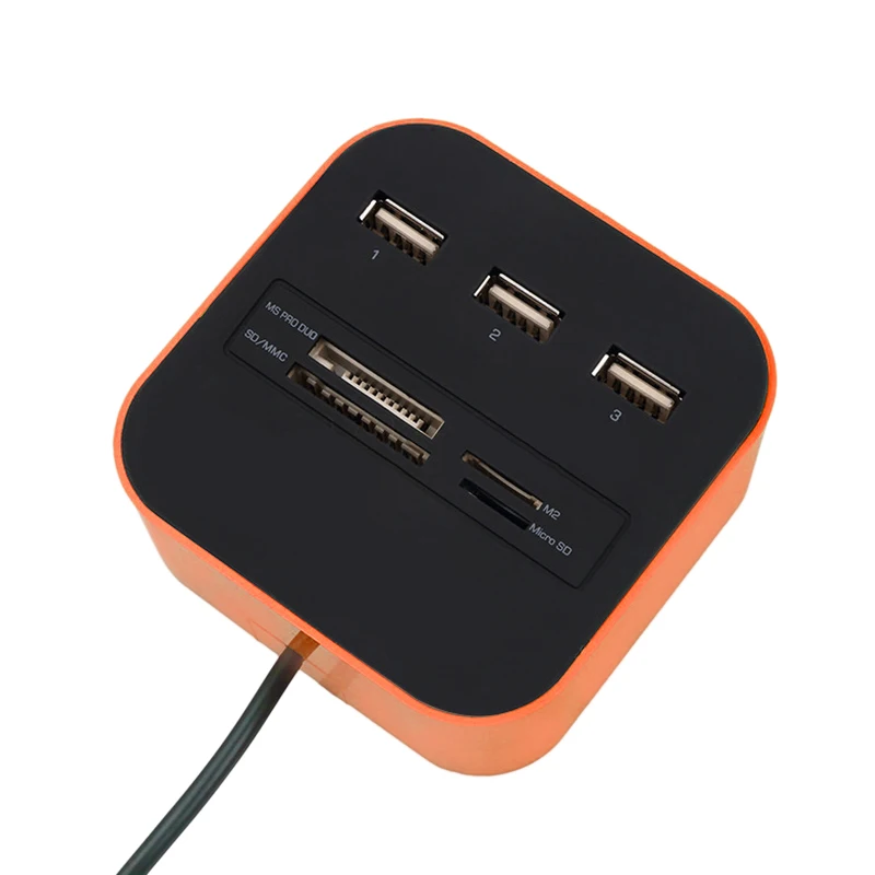 Зарядное устройство с 3 usb-портами USB 2,0 концентратор для Win XP/7/8/10, MS/M2/устройство для считывания с tf-карт с Светодиодный индикатор