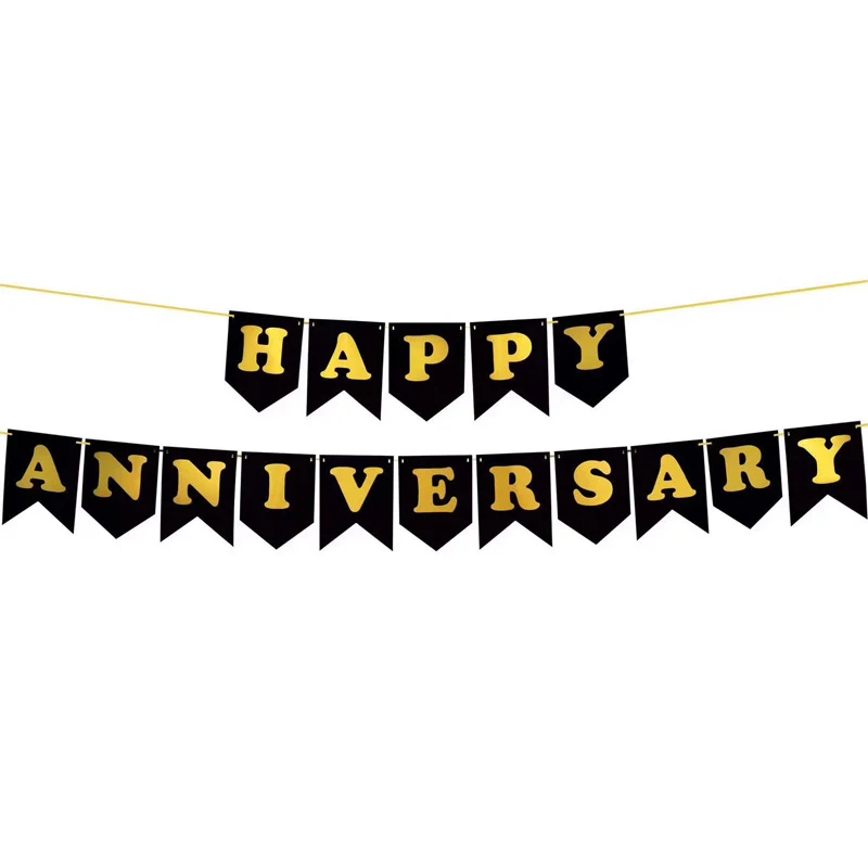 happy anniversary banner with gold print party decor display for anniversary celebration supplies banners streamers confetti aliexpress