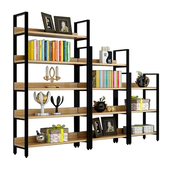 

Steel wood bookshelf simple wrought iron shelf floor multi-layer rack living room storage shelf display stand bookcase custom