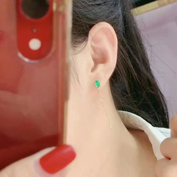 

Fidelity natural 4*6mm emerald drop earrings 18k yellow gold & diamonds noble fine jewelry for women Natural green gemstone