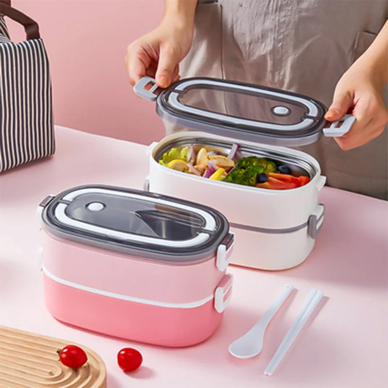 

Double Layer Sealed Bento Box 304 Stainless Steel Student Lunch Box Office Worker Lunch Box Microwave Portable Split Lunch Box