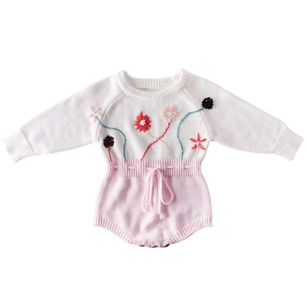 Baby Romper Girl Winter Jumpsuit Knitting Cotton Newborn Sweater Hand-knotted 3D Flower Clothes Gift Infant Girl Princess Outfit