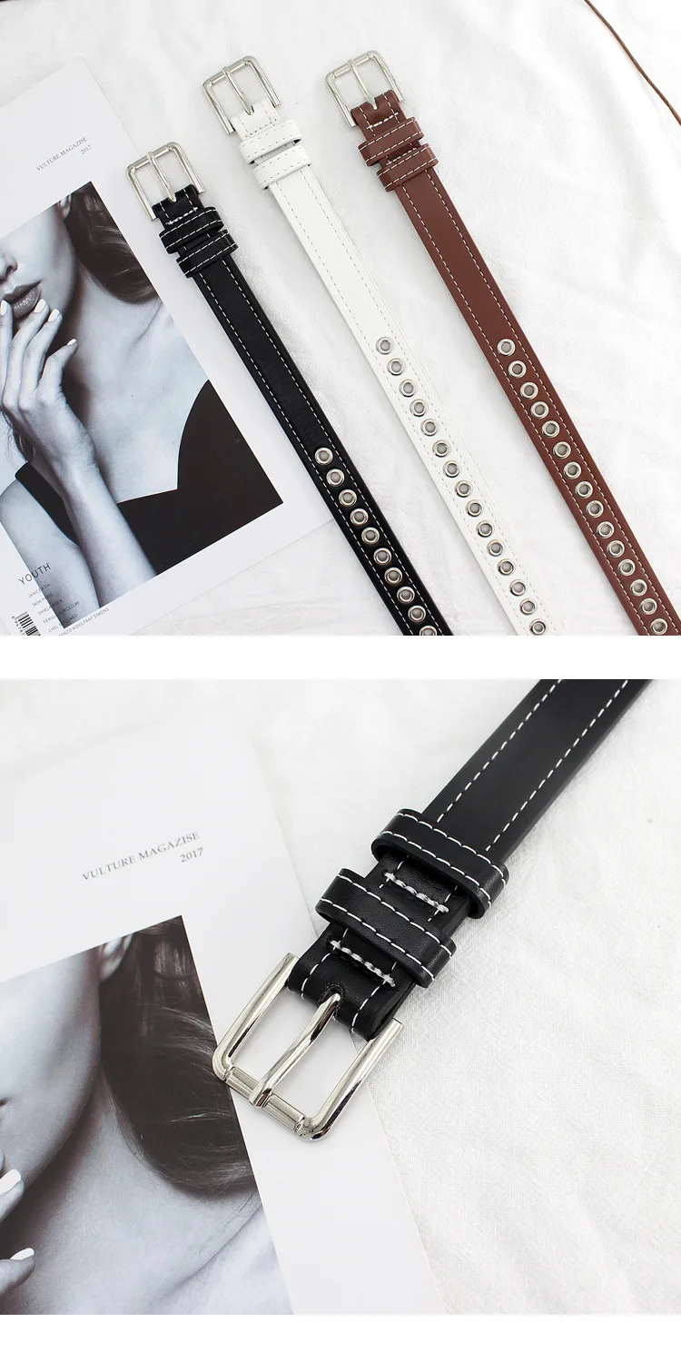 Hot Off White Belt Metal Pin Buckle Pu Hollow High Quality Fashion Individual Jeans Decorative Punk Belts for Women Black Red