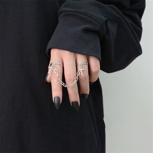 Cool Hip Pop Rings Multi-layer Adjustable Chain Four Open Finger Rings Alloy man Rotate Rings for Women Party Gift