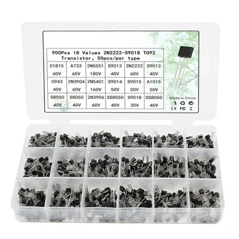 

18Values 900Pcs TO-92 Transistor Assortment Kit A1015 2N2222 C1815 S8050 2N3904 2N3906 S9012 NPN/PNP Transistors Set