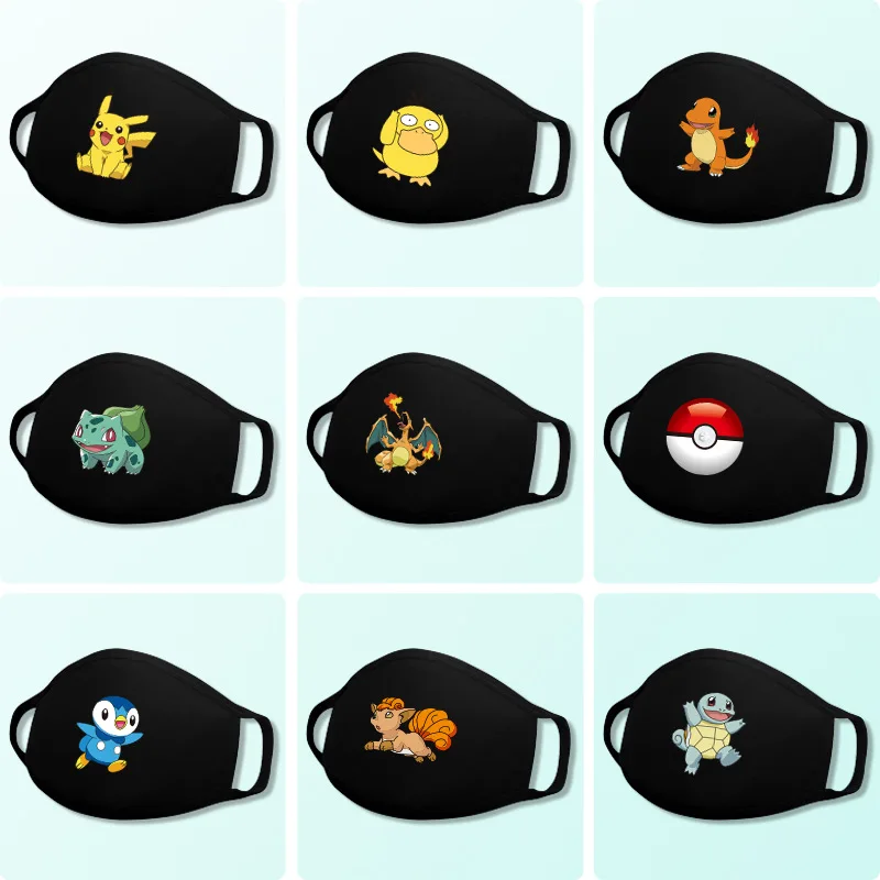 For Children Pokemon Cotton Mask Protective Kids Face Masks Reusable Cosplay FaceMask Bulbasaur Charizard Togepi Squirtle Vulpix afbeelding