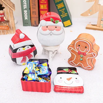 

Hot Sale Cute Santa Claus Snowman Penguin Ginger Man Design Party Christmas Tin Box Cookie Candy Storage Containers with Lids