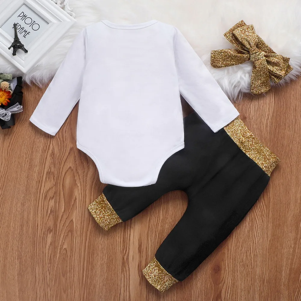 Комплект одежды из 3 предметов для мальчиков и девочек; комбинезон с надписью «Happy New Year» для новорожденных; комплект одежды с длинными штанами; комплект со штанами; одежда для детей;# 3F