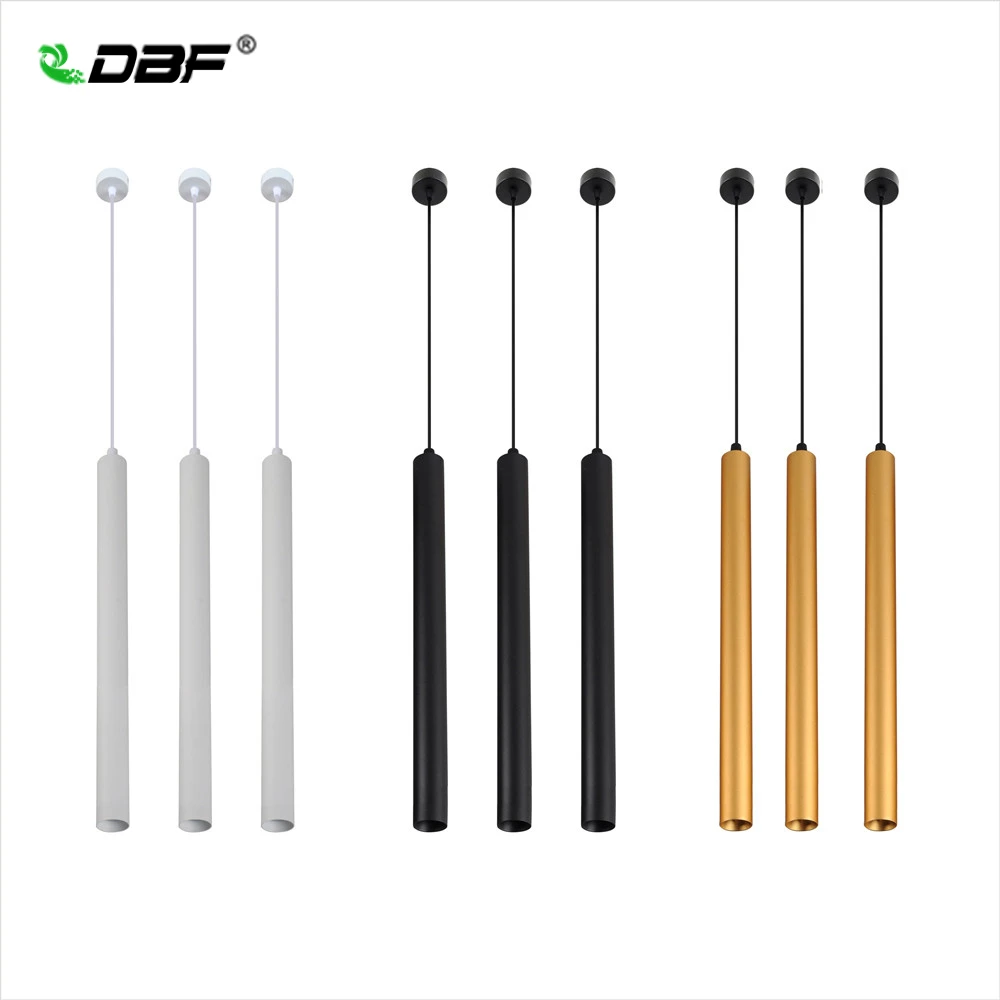 

Mini Simple Modern LED Restaurant Bar Long Tube LED Pendant Light Black/White/Gold Dining Table Front Wire Hanging LED Spotlight