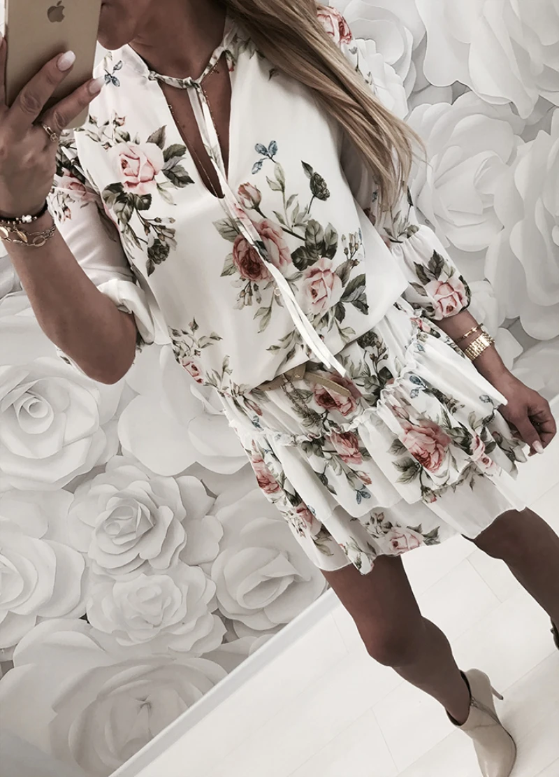 Vintage Women's Wrap Summer V-Neck Boho Floral Print Dress Elegant Ladies Holiday Beach Mini Sundress Plus Size