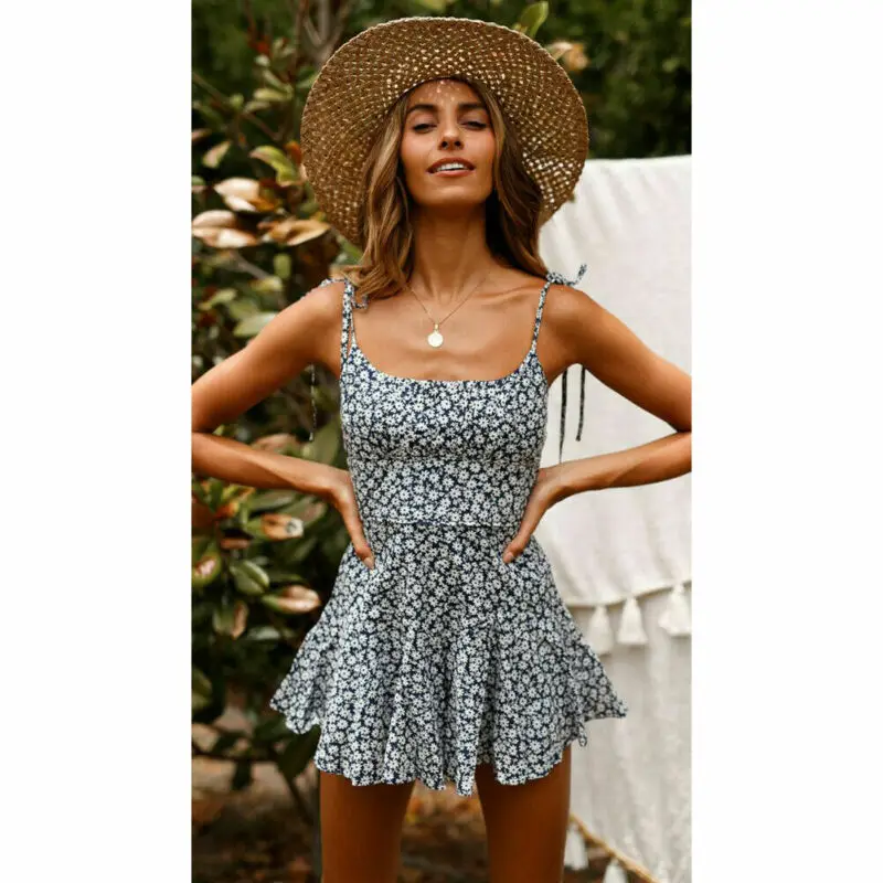 mini vestido de playa vintage GuliriFei Vestido de verano con volantes florales para mujer de manga corta con cuello en V sexy 