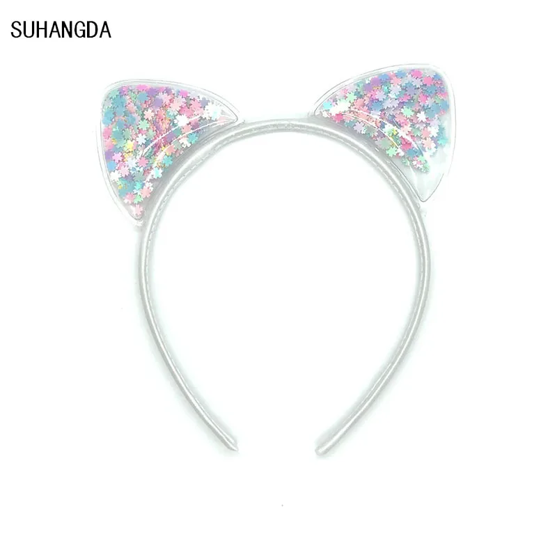 white 3 New Girls Cute Colorful Sequin Cat Ears Headbands Children Sweet Cat Ears Hair Band Kids Hair Accessories Scrunchie Christmas - Color: white 3